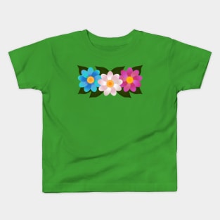 Three Flowers: Blue, White, Pink Kids T-Shirt